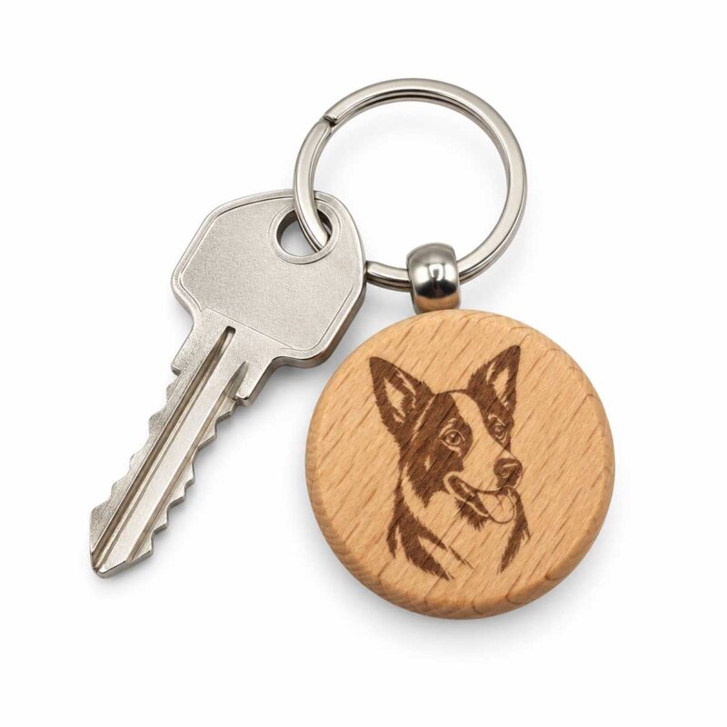 Schlüsselanhänger Holz rund – Kurzhaar Border Collie (personalisierbar)