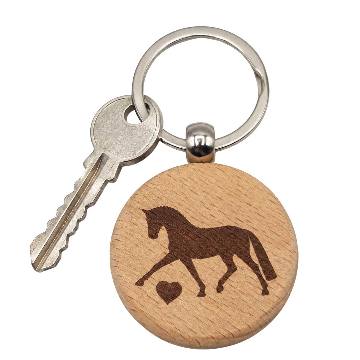 Schlüsselanhänger Holz rund – Dressurpferd mit Herz (personalisierbar) – Bild 2