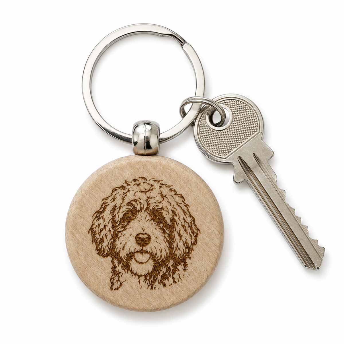 Schlüsselanhänger Holz rund – Lagotto Romagnolo (personalisierbar)