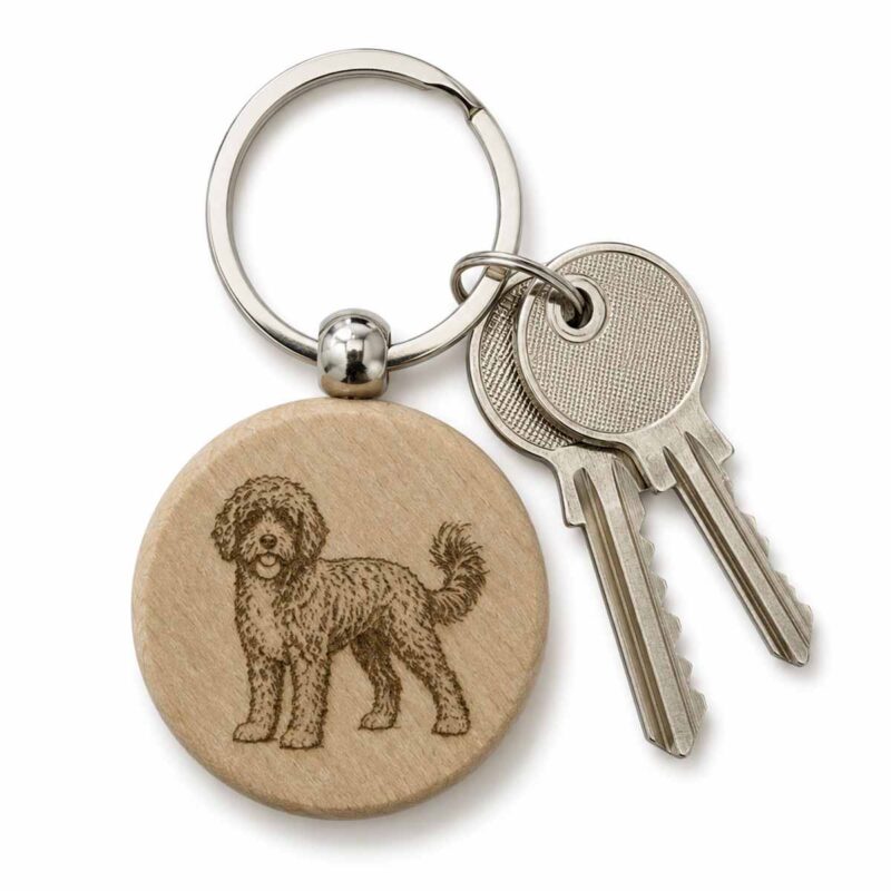 Schlüsselanhänger Holz rund – Lagotto Romagnolo (personalisierbar)